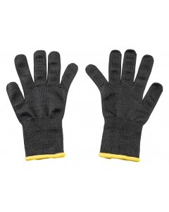 TableCraft 11208 The Protector Ambidextrous Blended Material Cut Resistant Glove - Black w/ Yellow Wrist Band - Small - 1/Pair