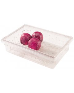 Cambro 1826CLRCW135 Camwear Plastic Food Drain Box / Colander / Vegetable Crisper Bin 26" x 18" x 5"D - Clear - Fits Boxes 6"D and Deeper