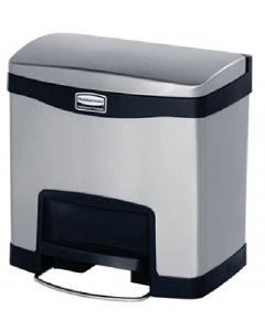 Rubbermaid 1901982 Slim Jim Stainless Steel Rectangular Front Step-On Trash Can 4 Gal. - Silver w/Black Trim
