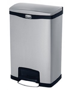 Rubbermaid 1901992 Slim Jim Stainless Steel Rectangular Front Step-On Trash Can 13 Gal. - Silver w/Black Trim