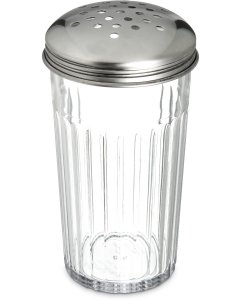 Carlisle 331907 Fluted Plastic Cheese Shaker with Stainless Steel Perforated Top 12 oz. - Clear