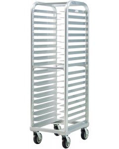 New Age 4339 Lifetime Series Aluminum End Loading Mobile Wide-Angle Bun / Sheet Pan Rack w/ 3" Bottom Load Slides 73"H - 20 pan/capacity