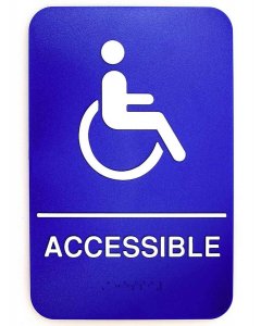 TableCraft 695632 Plastic ADA "Accessible" Sign with Handicapped Symbol & Braille 6" x 9" - Blue / White
