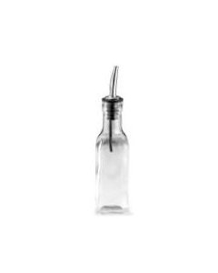 TableCraft 60125 Oil & Vinegar Glass Bottle with Stainless Steel Pourer - Clear - 6 oz