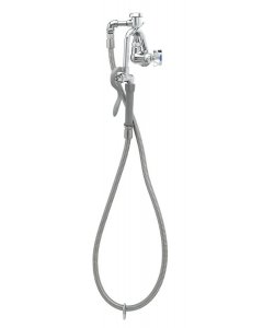 T&S Brass B-0605 Wall Mount Pot & Kettle Filler Faucet with 3-1/2" Self-Closing Hook Nozzle and 68" Flexible Stainless Steel Hose