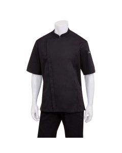 Chef Works BCSZ009BLKM Springfield Short Sleeve Single-Breasted Chef Coat with Zipper - Black / Medium
