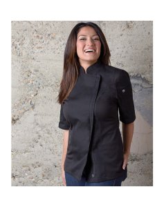 Chef Works BCWSZ006BLKL Women's Springfield Short Sleeve Single-Breasted Chef Coat with Zipper - Black / Large