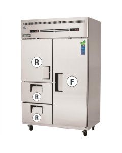Everest Refrigeration ESRF2D2 2-Section 1 Full & 1 Half Solid Door / 2-Drawer Reach-In Dual Temp Refrigerator & Freezer Combo 50" - 115V