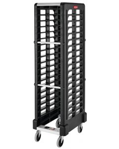 Rubbermaid FG331700BLA Max System Heat-Resistant Plastic End Load Mobile Food Pan Rack 67-7/8"H -18 Full Size Pan/Capacity - Black - Unassembled