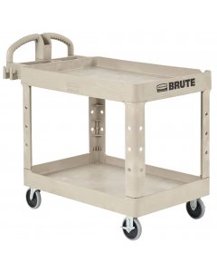 Rubbermaid FG450088BEIG Small Size (2) Lipped Shelf Utility Cart with Ergonomic Handle 39"L x 17-7/8"D x 33-1/4"H - Beige - 500 lb. capacity