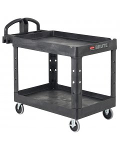 Rubbermaid FG450088BLA Small Size (2) Lipped Shelf Utility Cart with Ergonomic Handle 39"L x 17-7/8"D x 33-1/4"H - Black - 500 lb. capacity