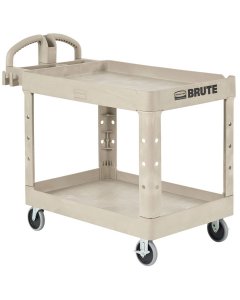 Rubbermaid FG452088BEIG Medium Size (2) Lipped Shelf Heavy-Duty Utility Cart with Ergonomic Handle and 8" Pneumatic Casters 44"L x 25-1/4"W x 39"H - Beige - 500 lb. Capacity