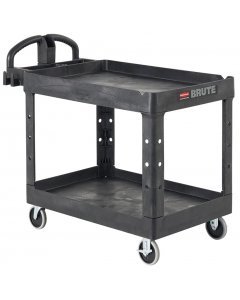 Rubbermaid FG452088BLA Medium Size (2) Lipped Shelf Heavy-Duty Utility Cart with Ergonomic Handle and 8" Pneumatic Casters 44"L x 25-1/4"W x 39"H - Black - 500 lb. Capacity