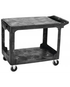 Rubbermaid FG452589BLA Medium Size (2) Flat Shelf Heavy-Duty Utility Cart with Extended Handle 44"L x 26"W x 33"H - Black - 500 lb. Capacity