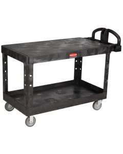 Rubbermaid FG454500BLA Large Size (2) Flat Shelf Heavy-Duty Utility Cart with Extended Handle 54"L x 25-1/4"W x 36"H - Black - 750 lb. Capacity
