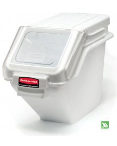 Rubbermaid FG9G5700WHT ProSave Safety Storage Shelf Ingredient Bin with Sliding Lid & Scoop - 6.3 Gallon / 100 Cup Capacity