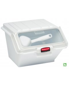 Rubbermaid FG9G6000WHT ProSave Safety Storage Shelf Ingredient Bin with Sliding Lid & Scoop - 2.6 Gallon / 40 Cup Capacity
