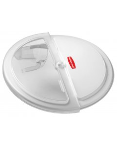 Rubbermaid FG9G7800WHT ProSave Round Flat Lid with 4-Cup Scoop & Clear Rotating Sliding Door - White - fits BRUTE 2632 Containers