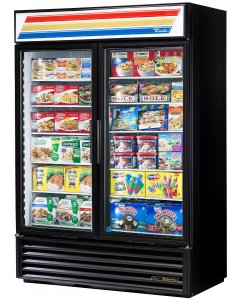 True GDM-49F-HC~TSL01 Black 2 Glass Swing Door Merchandiser Freezer 54" - 49 cu. ft. - 115v