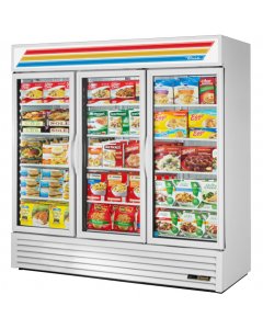 True GDM-72F-HC~TSL01 White 3 Glass Swing Door Merchandiser Freezer 78" - 72 cu. ft.- 115/208-230v