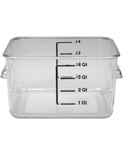 Rubbermaid FG630400CLR Space Saving Plastic Square Food Storage Container with Liter and Qt. Gradations 4 Qt - Clear