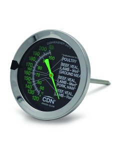 CDN IRM200-GLOW Oven-Proof Digital Dial Probe Meat Thermometer with 5" Stem and 2" Glow-In-The-Dark Dial - 120 to 200 Degrees F