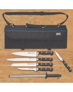 Winco KFP-KITA Acero Cutlery 7-piece Knife Set with Shears & Knife Bag