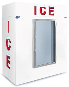Leer L065UAGE Flat Front 1 Glass Door Auto Defrost Indoor Ice Merchandiser 64" - (130) 10-lb. Bag/Capacity - 65 cu. ft.