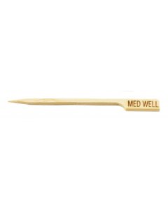TableCraft MEDWELL "Med Well" 3-1/2" Bamboo Temperature Meat Marker Pick - 100/Pack