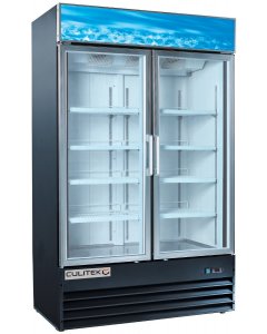 Culitek MRFS-2DS/B SS-Series Black 2-Section 2 Glass Swing Door Merchandiser Refrigerator 48" - 42.5 cu. ft. - 115v