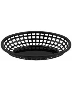 GET OB-938-BK Polypropylene Stackable Oval Food / Bread & Bun Basket 9-1/2" x 6" - Black - 36/Case
