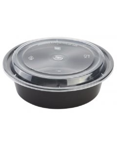 Phillips Distribution PD4032 Karat IM-FC4032 Black Plastic Round Microwaveable Takeout Food Container & Clear Lid 32 oz. - 150 Sets/Case