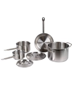 Vollrath 3822 Deluxe 7 Piece Induction Ready Stainless Steel Optio Cookware Set with 1 Qt., 2.75 Qt., 6.75 Qt. Sauce Pan with Covers, and 9.5" Frying Pan