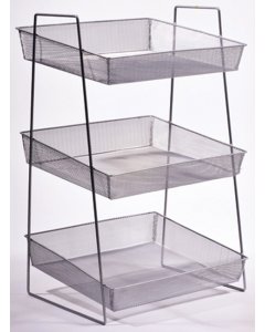 GET WB1-3TIER POP Mesh 3-Tier Wire Basket Stand 15-3/4"W x 13-1/2"D x 26-1/2"H - Silver
