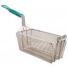 FMP 225-1070 Twin / Half Size Fryer Basket with Double Front Hook E-Z Grip Vinyl-Coated Handle - 13-1/4" x 6-1/2" x 6" H