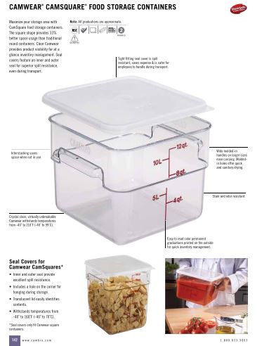 Cambro 4SFSCW135 Clear Square Container, 4 Quart