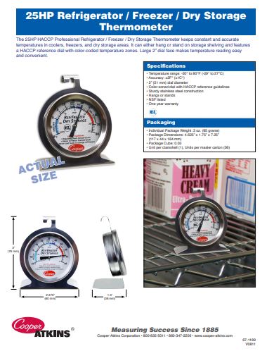 Cooper-Atkins 25HP-01-1 Refrigerator / Freezer Thermometer