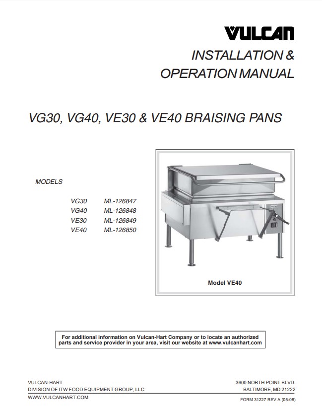 Vulcan VG40 Natural Gas 40 Gallon Manual Tilt Braising Pan / Tilt Skillet -  120,000 BTU