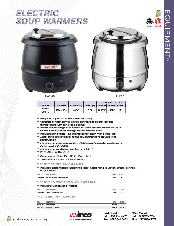 Thunder Group SEJ35000C 10 1/2 qt Countertop Soup Warmer w/ Adjustable  Temperature Controls, 120v